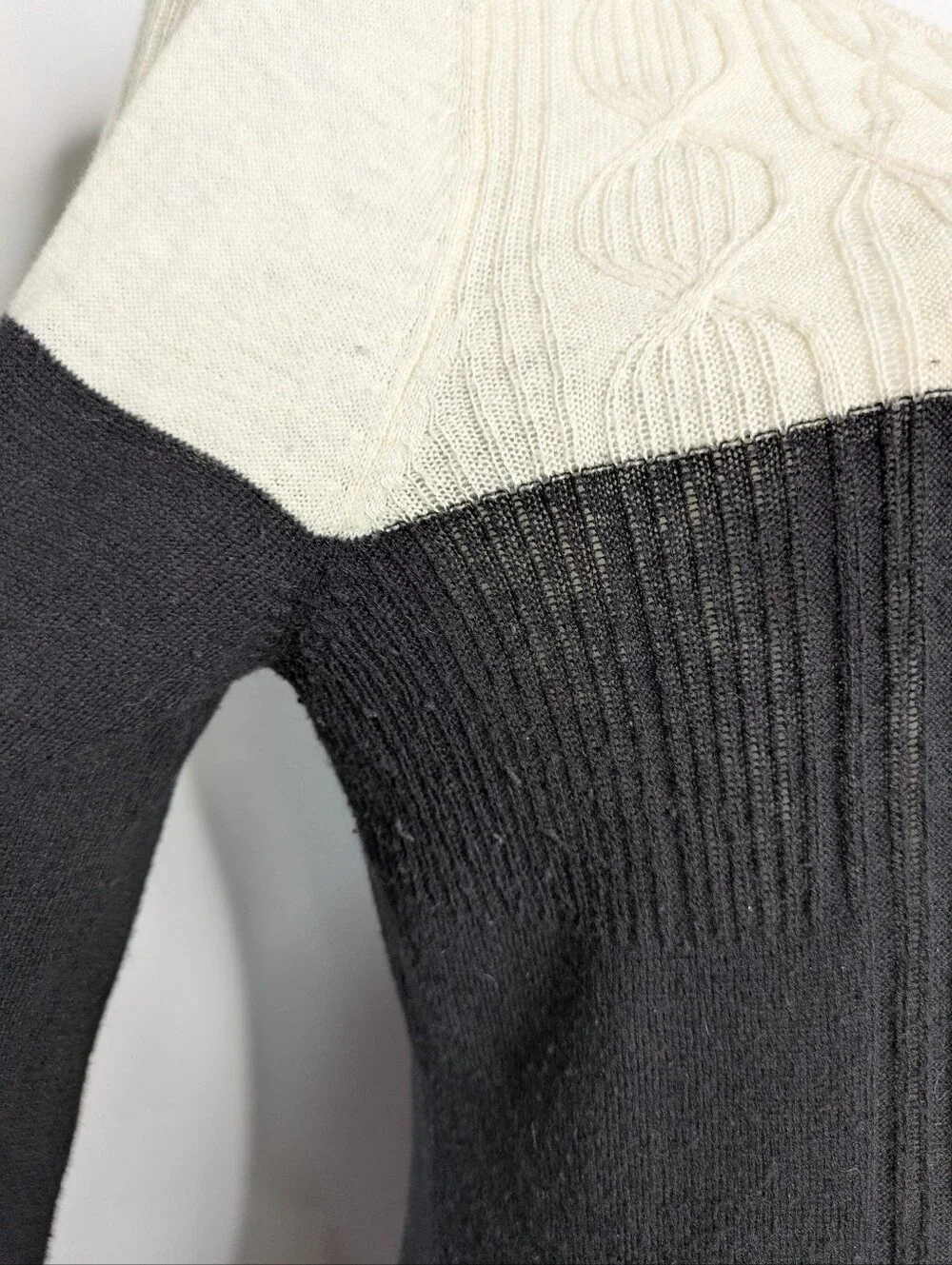 Anthro Sparrow Black White Lightweight Sheer Knit Button Up Cardigan Sweater L